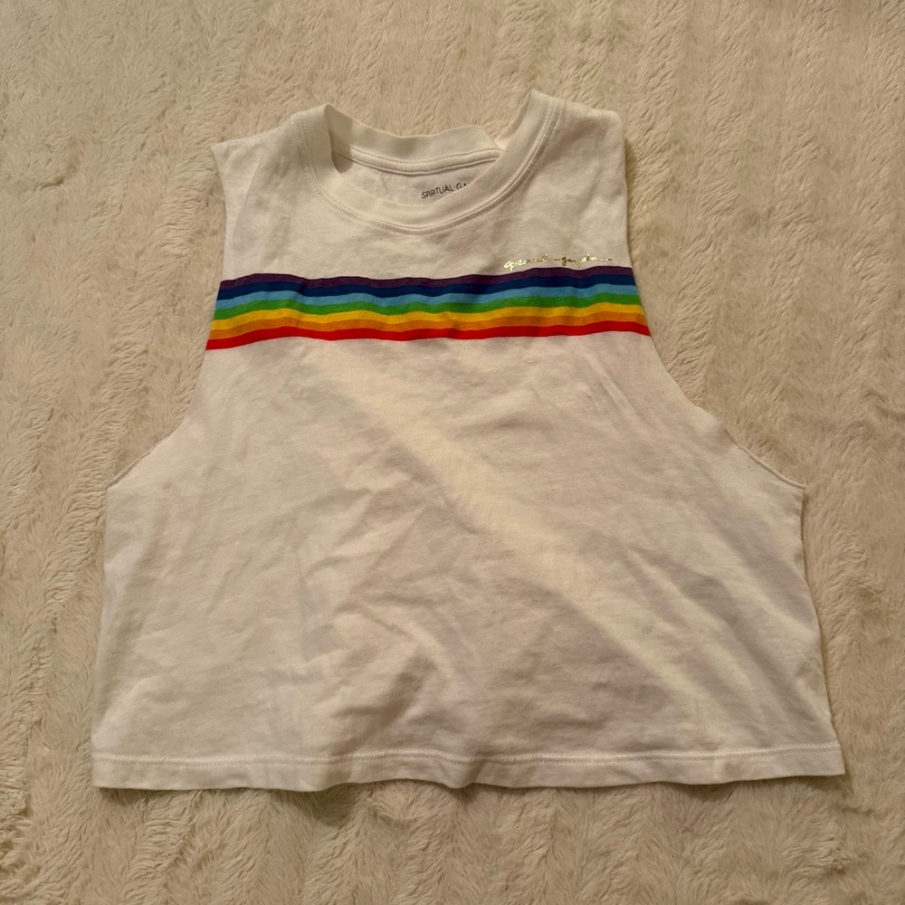 Spiritual gangster rainbow cropped muscle tank